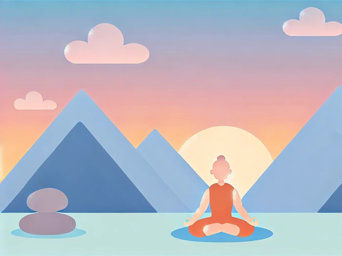 Peaceful mindfulness meditation practice with a serene backdrop of nature