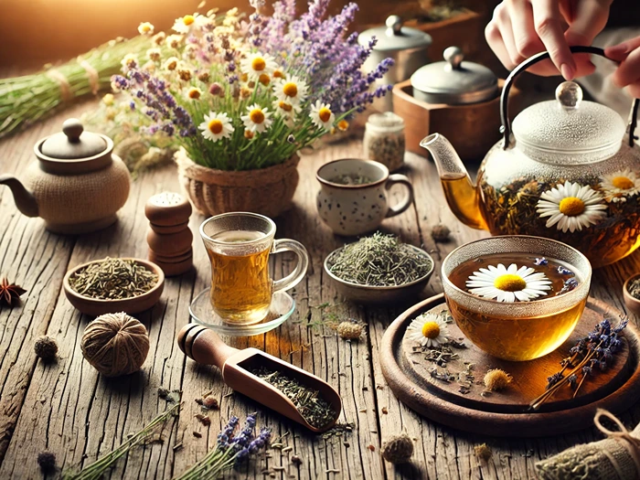 Herbal teas like chamomile and lavender for natural stress management