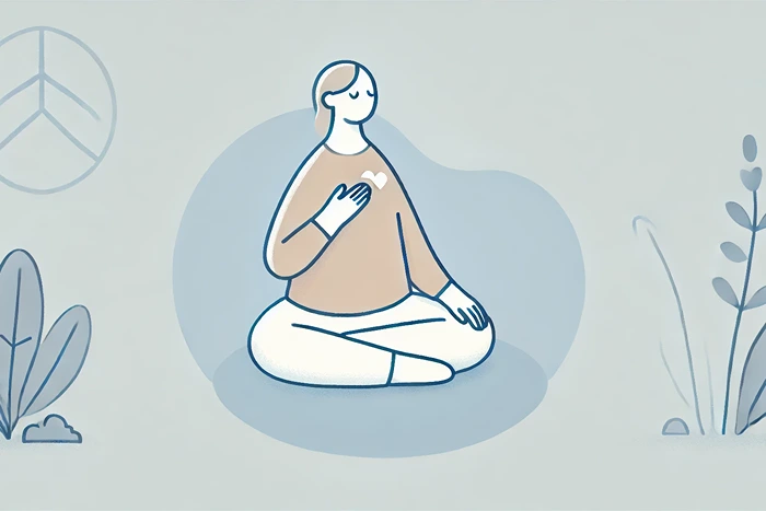 Person practicing diaphragmatic breathing with one hand on chest and one on abdomen.