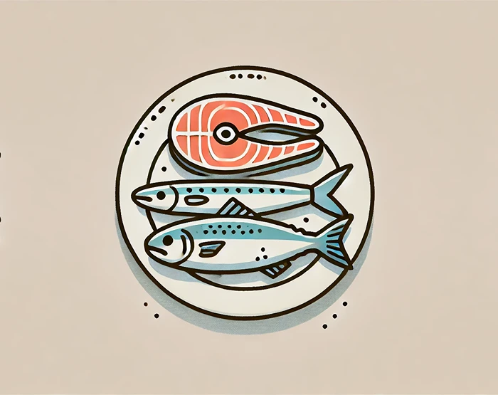 A plate with salmon, tuna, and mackerel as rich sources of Vitamin D.